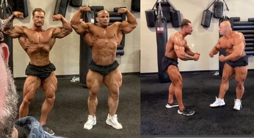 Биг Рами и Крис Бамстед позируют после победы на Mr. Olympia 2020
